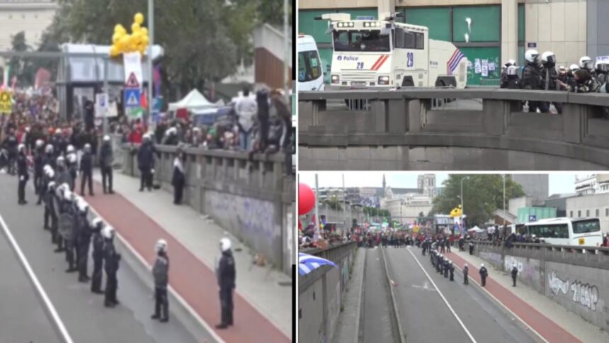 proteste uriase la bruxelles in capitala europei manifestanti imprastiati cu tunurile de apa institutiilor europene aparate cu sarma ghimpata video 68ee3f4d3ce58