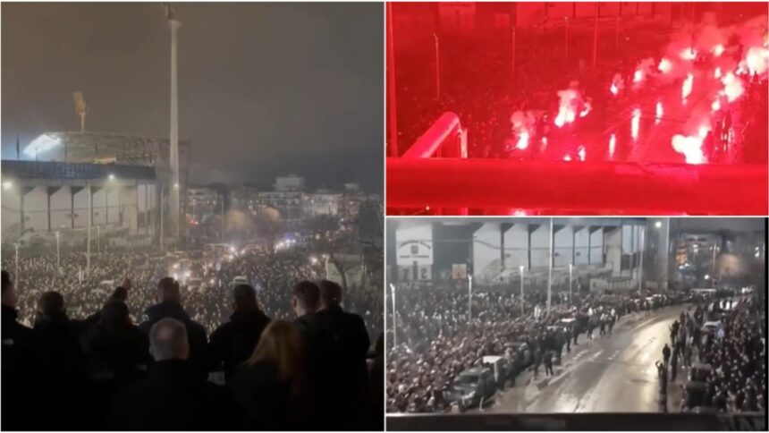 imagini emotionante de pe stadionul toumba din grecia mii de suporteri ai echipei paok ultim omagiu pentru cei sapte fani morti in accidentul din romania video 697c9842ef440